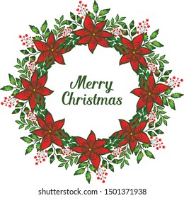 Template of merry christmas background with texture of red flower frame. Vector
