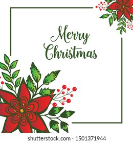 Template of merry christmas background with texture of red flower frame. Vector