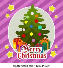 template merry christmas card with pine tree