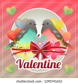 template merry valentine card with couple bird