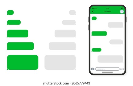 Template Of Messenger Chat In Mobile Phone. Mockup Of Smartphone And Empty Talk Speech Bubble Icon. Telegram Messenger. Interface Of Mobile App. Isolated Vector Illustration.