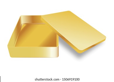 Template of metal box with cover up. Vector yellow realistic box