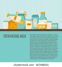 Template for milk products background in cute cartoon style