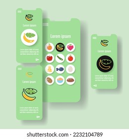 Template mobile app page with banana fruit. Food outline icon vector illustration