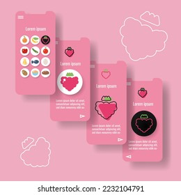 Template mobile app page with braspberry fruit. Food outline icon vector illustration