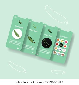 Template mobile app page with cucumber vegetable. Food outline icon vector illustration