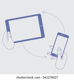 Template mobile devices - mobile tablet, mobile phone. Internet service in mobile smartphone. Vector cloud service, technology and network in mobile tablet. Vector tablet in hands. Mobile smartphone 