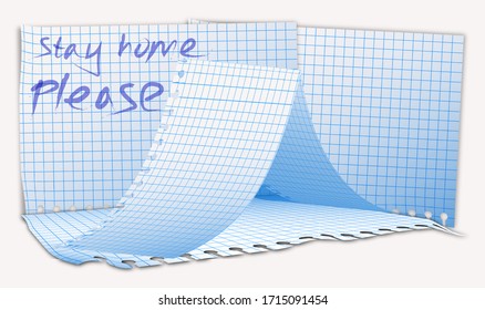 Template mock up for design, stay home please. Virus protection and infection prevention. House of checkered paper sheets. Vector