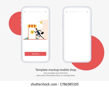 Template Mock up mobile clear white and market shop screen minimal style vector for ads, poster, banner website
