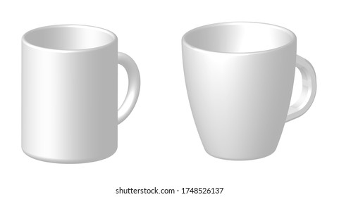 template mockup mugs for coffee or cocoa. Isolated realistic vector on white background
