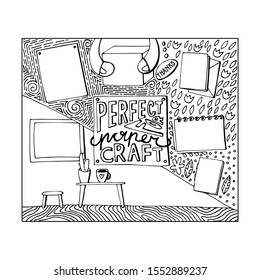 Template, mockup for posters, pictures, cards with text PERFECT FOR PAPER CRAFT. Background for different paper presentations, designs, cards, banners, prints. Black outline,white isolated background.