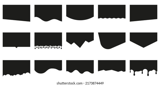 Template of Modern Black Dividers Shapes for Website Pictogram Set. Curve Lines, Drops, Wave Collection of Abstract Design Element for Top and Bottom Page Web Site. Isolated Vector Illustration.