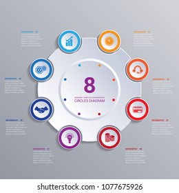 Template modern Infographic for 8 options, business presentation or training.
