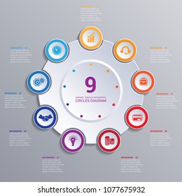 Template modern Infographic for 9 options, business presentation or training.