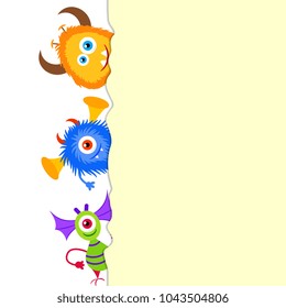 Template monsters party card or flyer with space for text.  Design template for card,  cover, diary, invitation. Background for celebrations, event, holidays.