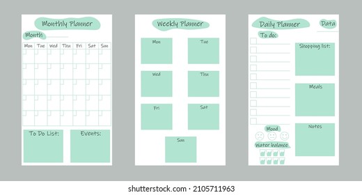 Template of monthly, weekly and daily planner.