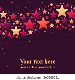 Template with multicolored shining stars wave. Retro vector illustration. Design for invitation, card, poster, banner, flyer. Place for your text