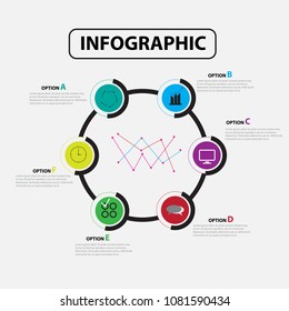 Template of multicoloured infograhic with icons and options. Vector
