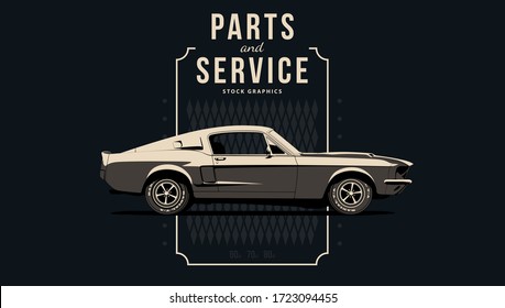 Template with muscle car in vector. Car shown from side with perspective.perspective.