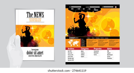Template music event magazine and website. Vector 