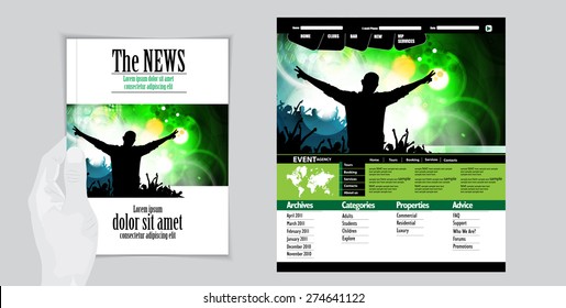 Template music event magazine and website. Vector 