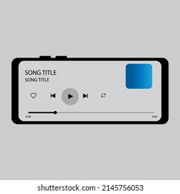 template music player for handphone. Horizontal music player. Smartphone spotify interface. Discord, spotify, youtube music, song player.