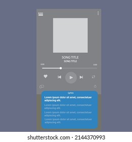 Template Music Player With Lyrics For Handphone. UI UX Music Player Design. Spotify Template, Youtube Music Interface. Music Player Lyrics Song. 