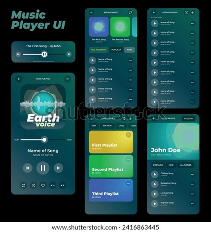 Template of Music Player User Interface with Dark Background