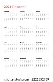 Template national design pocket calendar 2023. Week starts on Monday. Vector illustration. Vertical pocket calendar page