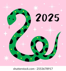 Template for New Year greeting card for the year of the snake 2025. Cute, stylish and simple design. Vector illustration.