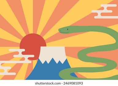 Template for New Year's greeting card for the year of the Snake, horizontally written