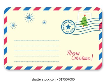 Template New year's letter to Santa Claus with stamp and postage mark. Vector illustration