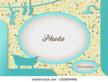 Template for the newborn baby photo album. First achievements of the baby	


