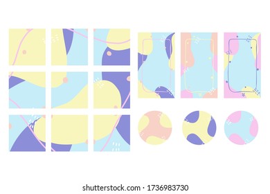 Plantilla para nueve posts, tres historias y aspectos destacados para tu blog. Diseño abstracto para tu perfil.