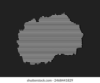 Template North Macedonia map from grey horizontal lines isolated on background. Europe country for pattern, design, illustration, infographic. Concept parallel lines of silhouette map North Macedonia