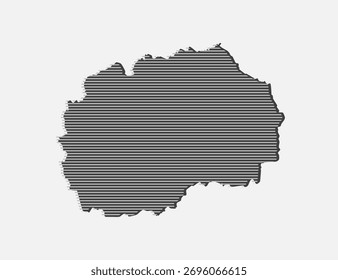 Vorlage Nordmakedonien Karte von grauen horizontalen Linien einzeln auf Hintergrund. Europa Land für Muster, Design, Illustration, Infografik. Abstraktes Konzept parallele Linien der Silhouettenkarte