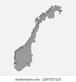 Template Norway map from black diagonal lines isolated on background. Europe country for pattern, design, illustration, infographic. Abstract concept parallel lines of silhouette map Norway