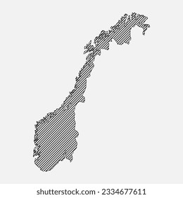 Template Norway map from grey diagonal lines isolated on background. Europe country for pattern, design, illustration, infographic. Abstract concept parallel lines of silhouette map Norway