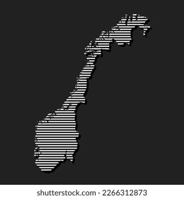 Mapa de plantilla de Noruega a partir de líneas horizontales grises aisladas en segundo plano. País europeo para patrones, diseños, ilustraciones, infografía. Concepto abstracto líneas paralelas del mapa de siluetas Noruega