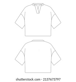 Template notch neck crop top vector illustration flat design outline clothing collection