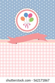 Template for note book, dairy, planner and scrapbook cover. Checked frame decorated with balloon and gift box.