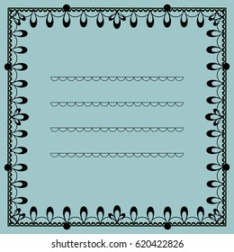 Template for notebook cover, postcard, card,invitation with black lace borders