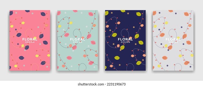 Plantilla para portadas de cuaderno y páginas con flores dibujadas a mano y objeto abstracto con fondo colorido, Se puede usar para planner, diario, diario de bolsillo.