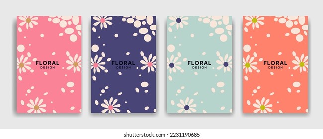 Plantilla para portadas de cuaderno y páginas con flores dibujadas a mano y objeto abstracto con fondo colorido, Se puede usar para planner, diario, diario de bolsillo.