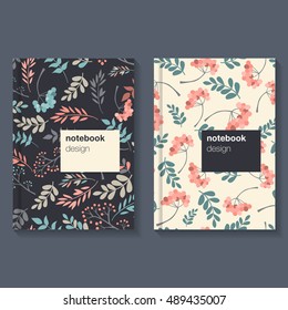 Template for notebook with floral dark background. Vector illustration