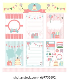 Template for notebook paper, diary, scrapbook, invitation and card. Decorated wit party elements.