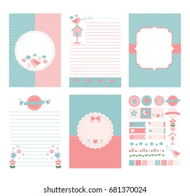 Template for notebook paper, diary, scrapbook , planner and card.  Decorated with spring season elements.