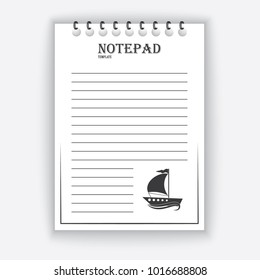 Template for notepad. Objects on the marine theme. Drawn elements. Vector illustration.