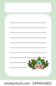 A template for notes with a forest theme, featuring flowers and leaves. Creating a notebook.