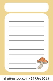 A template for notes with a forest-themed design, featuring mushrooms. The design of the notebook is inspired by the beauty of nature.